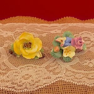 Set of Vintage Cara China Floral Brooches